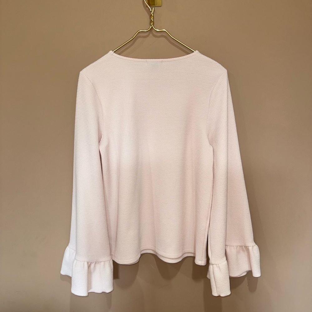 HALOGEN Pale Peach Pink Textured Long-Sleeve Top with Ruffle Cuffs - Picture 2 of 6